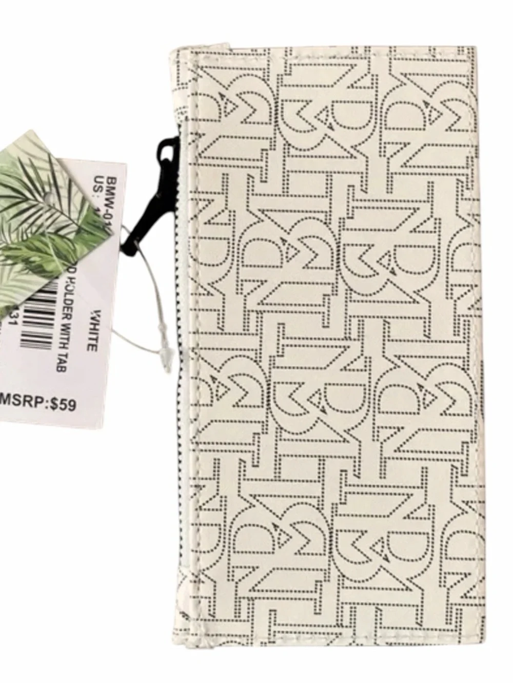 Badgley Mischka White Monogram Card Holder Wallet with Zipper